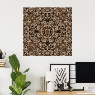 Erdbraune Swirl Mandala mit Holzkorneffekt Poster