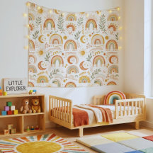 Erdbunte Boho-Regenbogen-Kinderzimmer-Wandteppich