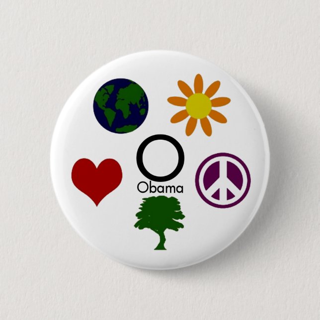 Erde, Blume, Frieden, Baum, Liebe, Obama-Knopf Button (Vorderseite)