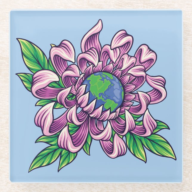 Erde in Blume Glasuntersetzer (Vorderseite)