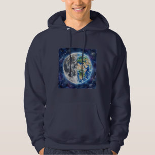 Erde & Mond Wasserfarben-Galaxie Himmelsdesign Hoodie