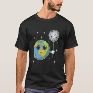 Erde Planet und Mond Ballon Lustiger Weltraum T-Shirt