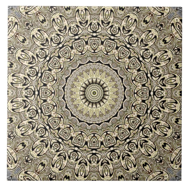 Erde Tone Mandala Intricate Geometrische Muster Fliese (Vorderseite)