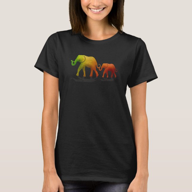 Erde Tones Mutter und Baby Elephant T-Shirt (Vorderseite)