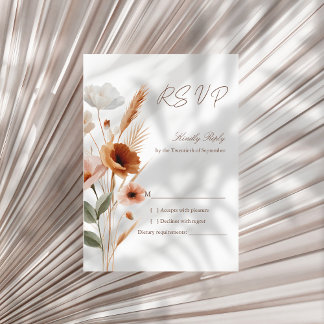 Erde-tonige Terrakotta Boho Wildblumen Hochzeit RS RSVP Karte