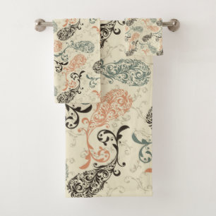 Erde tont graues Schwarzes Paisleys TAN Badhandtuch Set