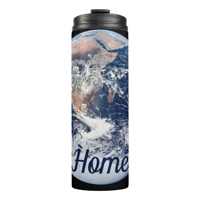 Erde, unsere Zuhause. Der blaue Marmor Thermosbecher (Vorderseite)