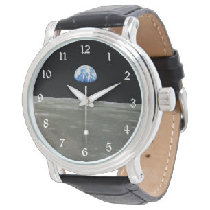 Erde vom Mond im Schwarzen Raum: Erde Armbanduhr