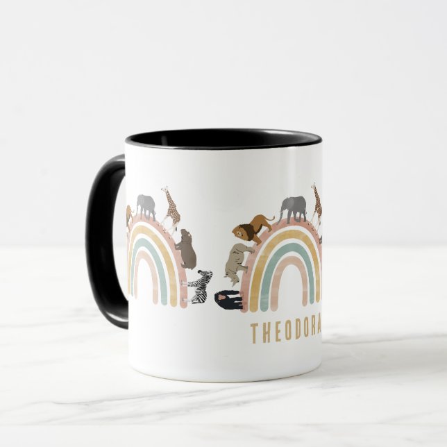 Erdfarben Rainbow-Jungle-Tiere Tasse (Vorderseite Links)