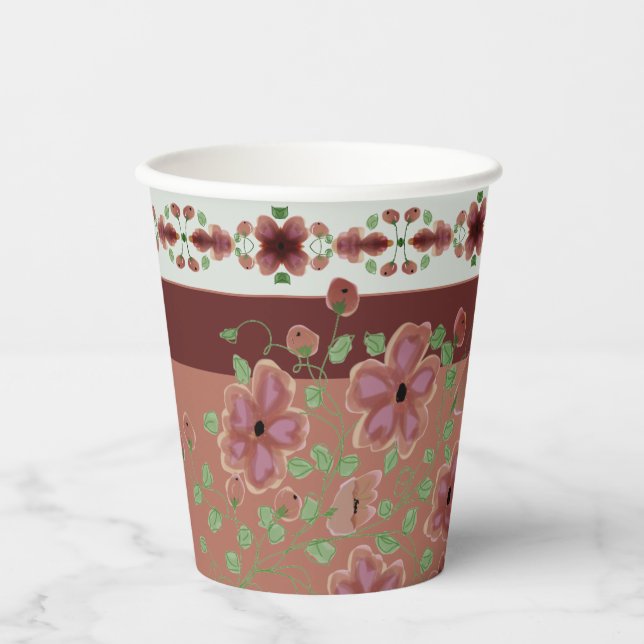 Erdfarben und Blumen Pappbecher (Vorderseite)