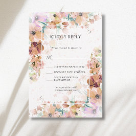 Erdfarbene Blumengesteckte Romantische Hochzeit RSVP Karte