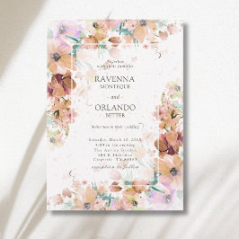 Erdfarbene Blumige Botanische Romantische Hochzeit Einladung