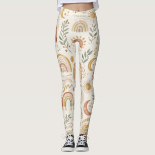 Erdfarbene Boho-Regenbogen- und Botanik-Yogahose Leggings