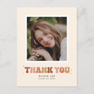 Erdfarbene Groovy Retro-Abschluss Danke Postkarte