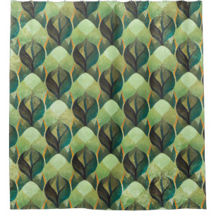 Erdfarbene grüne geometrische Vintage-Muster Duschvorhang