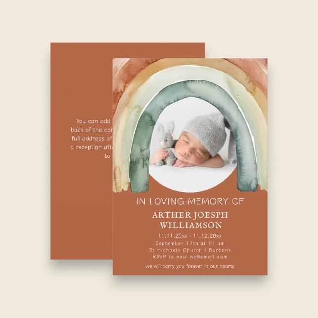 Erdfarbene Regenbogen-Baby-Beerdigung Einladung (Von Creator hochgeladen)