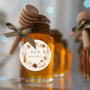 Erdfarbene Wildflower-Monogramm-Hochzeitsgeschenk Runder Aufkleber