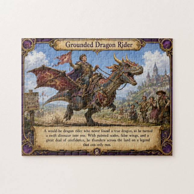 Erdgebundene Drachenreiter-Fantasy-Dinosaurier-Abe Puzzle (Horizontal)
