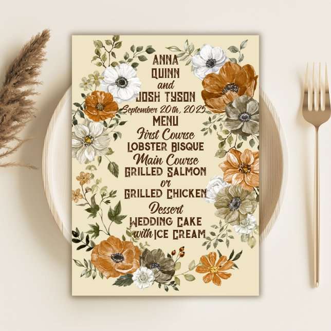 Erdgeschmückte rustikale Blume Hochzeit Menükarte (Von Creator hochgeladen)