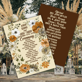 Erdgeschmückte rustikale Blume Hochzeit Programm