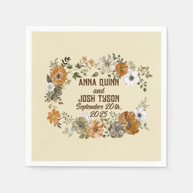 Erdgeschmückte rustikale Blume Hochzeitcocktail Serviette (Vorderseite)