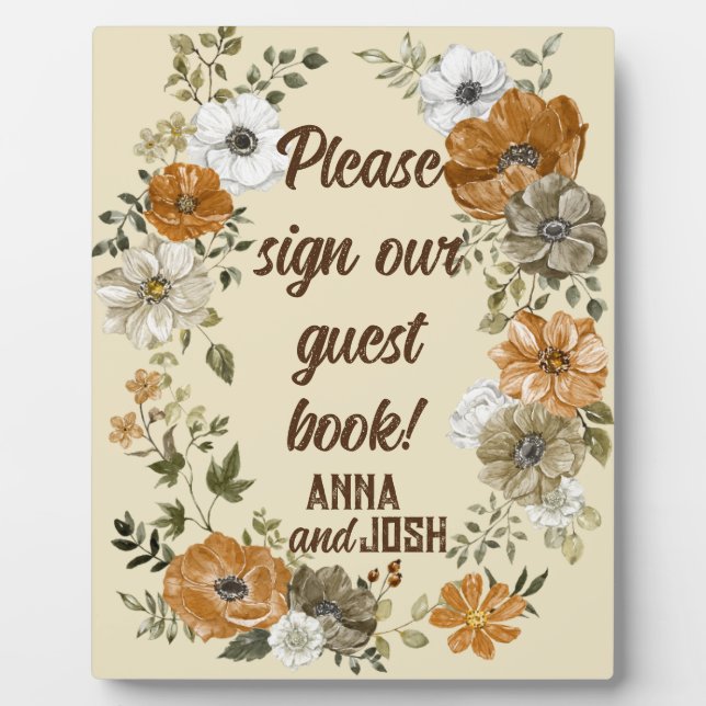 erdgeschmückte rustikale Blume Hochzeitsbuch Fotoplatte (Vorderseite)