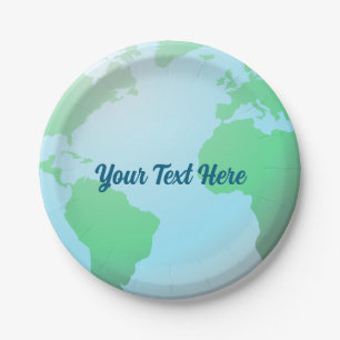 Erdglobe-Hintergrund mit beliebigem Text Pappteller