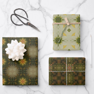 Erdgrün geometrisches Muster Nr. 4 Geschenkpapier Set