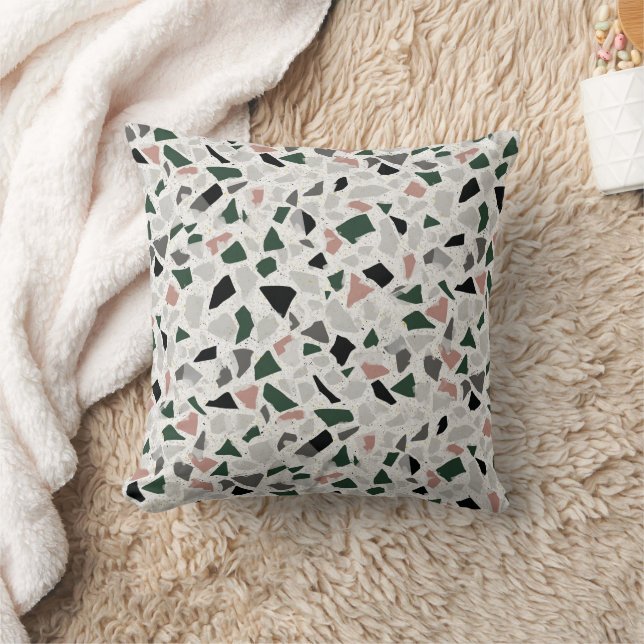 Erdgrün und neutrales Terrazzo-Speckelstein Kissen (Decke)