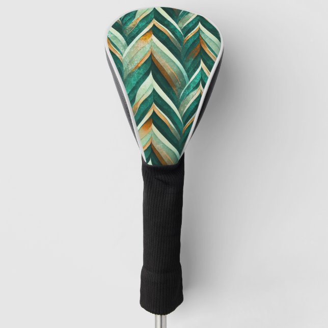Erdgrüne Art Deco Ventilator Muster (4) Golf Headcover (Vorderseite)