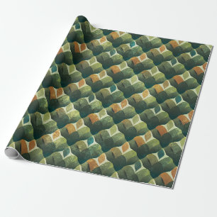 Erdgrüne Art Deco Ventilator Muster Geschenkpapier