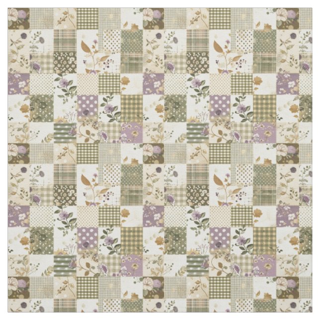 Erdgrüne lila Patchworkdecke im Vintage-Stil Stoff (Muster)