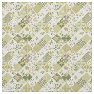 Erdgrüne lila Patchworkdecke Vintage Stoff