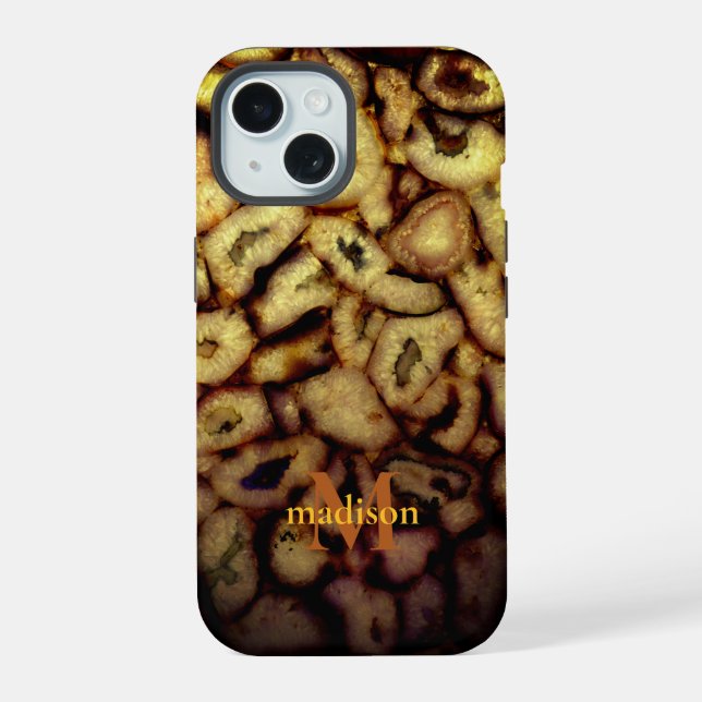 Erdgrüner Quarz-Achat-Monogramm iPhone 15 Hülle (Rückseite)