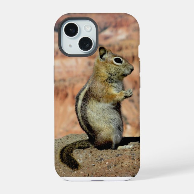 Erdhörnchen mit goldener Mantel iPhone 15 Hülle (Rückseite)