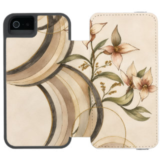 Erdige abstrakte Blumen- und Kalligrafielinien-Kun Incipio Watson™ iPhone 5 Geldbörsen Hülle
