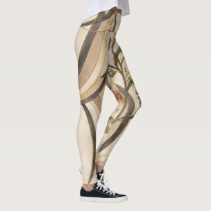 Erdige abstrakte Blumen- und Kalligrafielinien-Kun Leggings