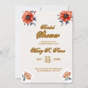 Erdige Aquarell-Blumen-Brautabschied Hochzeit Einladung