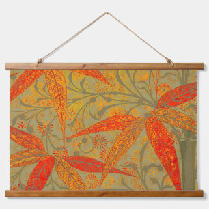 Erdige Bambus-Kunst im Vintage-Print Orange  Wandteppich Mit Holzrahmen