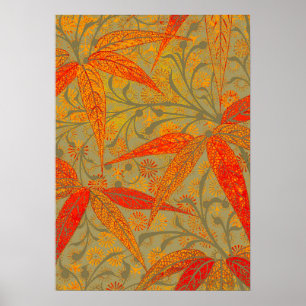 Erdige Bambuskunst im Vintage-Print Orange  Poster