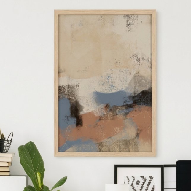 Erdige Blaue Abstrakte Pinselstriche Poster (Modern earth-tone abstract art—a sophisticated addition to any living space or home office.)