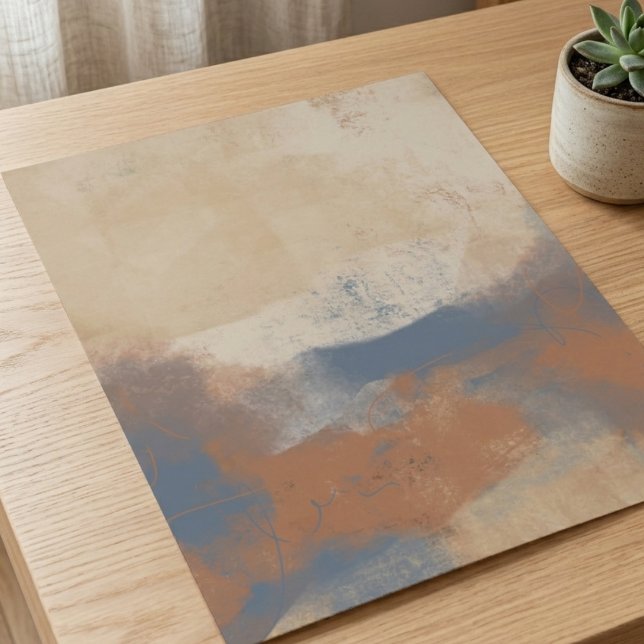 Erdige blaue und ockerfarbene abstrakte Pinselstri Poster (Serene abstract brushstrokes in earthy tones, a perfect stylish accent for a friend's new home.)