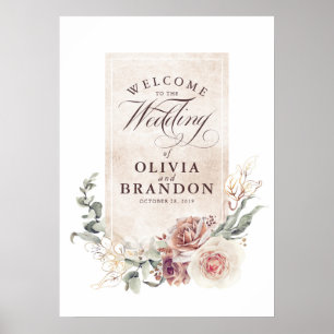 Erdige Blumen Elegantes Hochzeits-Willkommensschil Poster