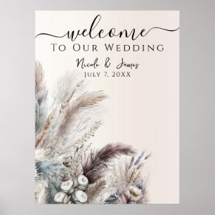 Erdige Boho-Blumen-Hochzeit mit Federn Poster