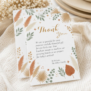Erdige Boho Botanische Pampas Baby-Party Dankeskarte