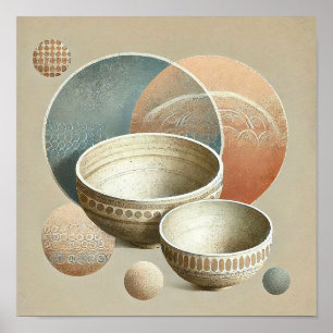Erdige Boho-Keramikschalen Minimalistischer Abstra Poster