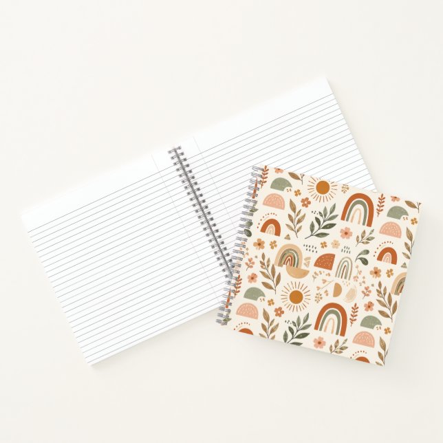 Erdige Boho-Regenbogen-Sonne-Blumen-Spiralblock Notizbuch (Innenseite)