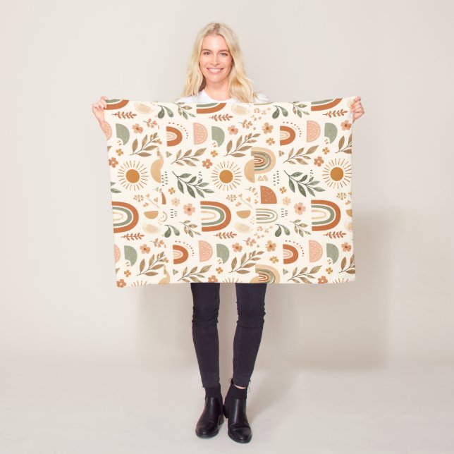 Erdige Boho-Regenbogen-Sonne-Floral-Fleece-Decke Fleecedecke (Beispiel)