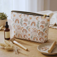 Erdige Boho-Regenbogen- und Botanik-Make-up-Tasche
