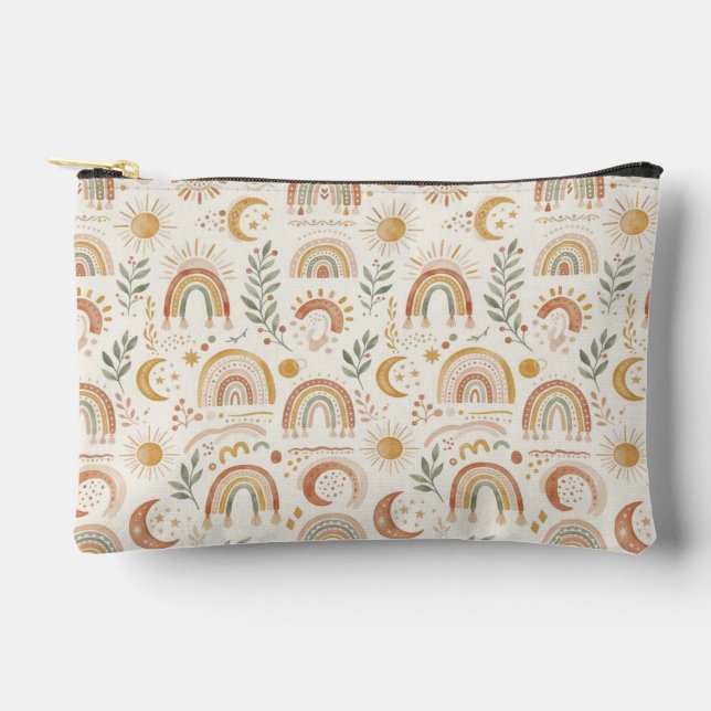 Erdige Boho-Regenbogen- und Botanik-Make-up-Tasche Zubehörtasche (Vorderseite)